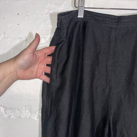 Vintage High Waist Black Linen Like Pants Size 12 Classic Carol Collection - Picture 2 of 11